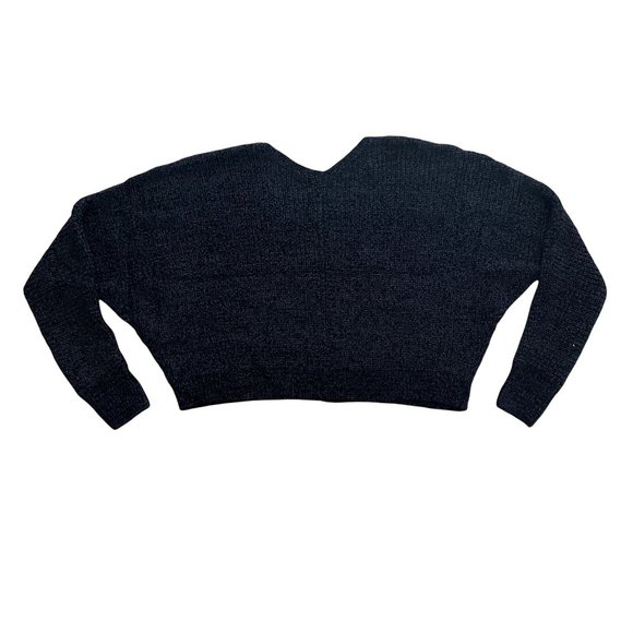 DOUBLE ZERO BLACK V NECK DROP SHOULDER CHENILLE SWEATER - NWT - SZ: S/M/L - Picture 6 of 11